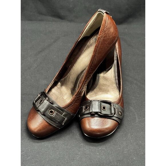 Sofft Shoes - SOFFT Brown Leather Buckle Pumps Block Heels Womens US Size 9.5 Office Work